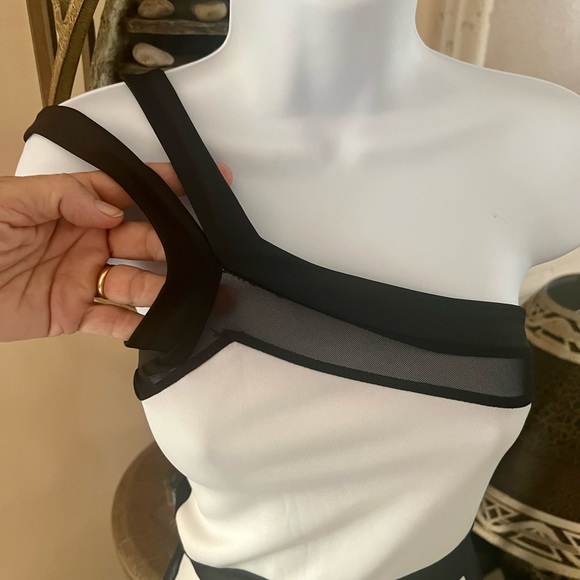 BOOHOO Strapy One Shoulder Black Side Mesh Scuba Body-con Midi Dress from UK - Picture 2 of 12